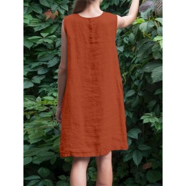 Women Solid Crew Neck Casual Sleeveless Dress With Pocket Women Solid Crew Neck Casual Sleeveless Dress With Pocket
