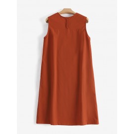 Women Solid Crew Neck Casual Sleeveless Dress With Pocket Women Solid Crew Neck Casual Sleeveless Dress With Pocket