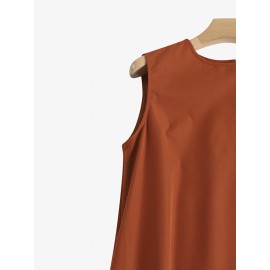 Women Solid Crew Neck Casual Sleeveless Dress With Pocket Women Solid Crew Neck Casual Sleeveless Dress With Pocket