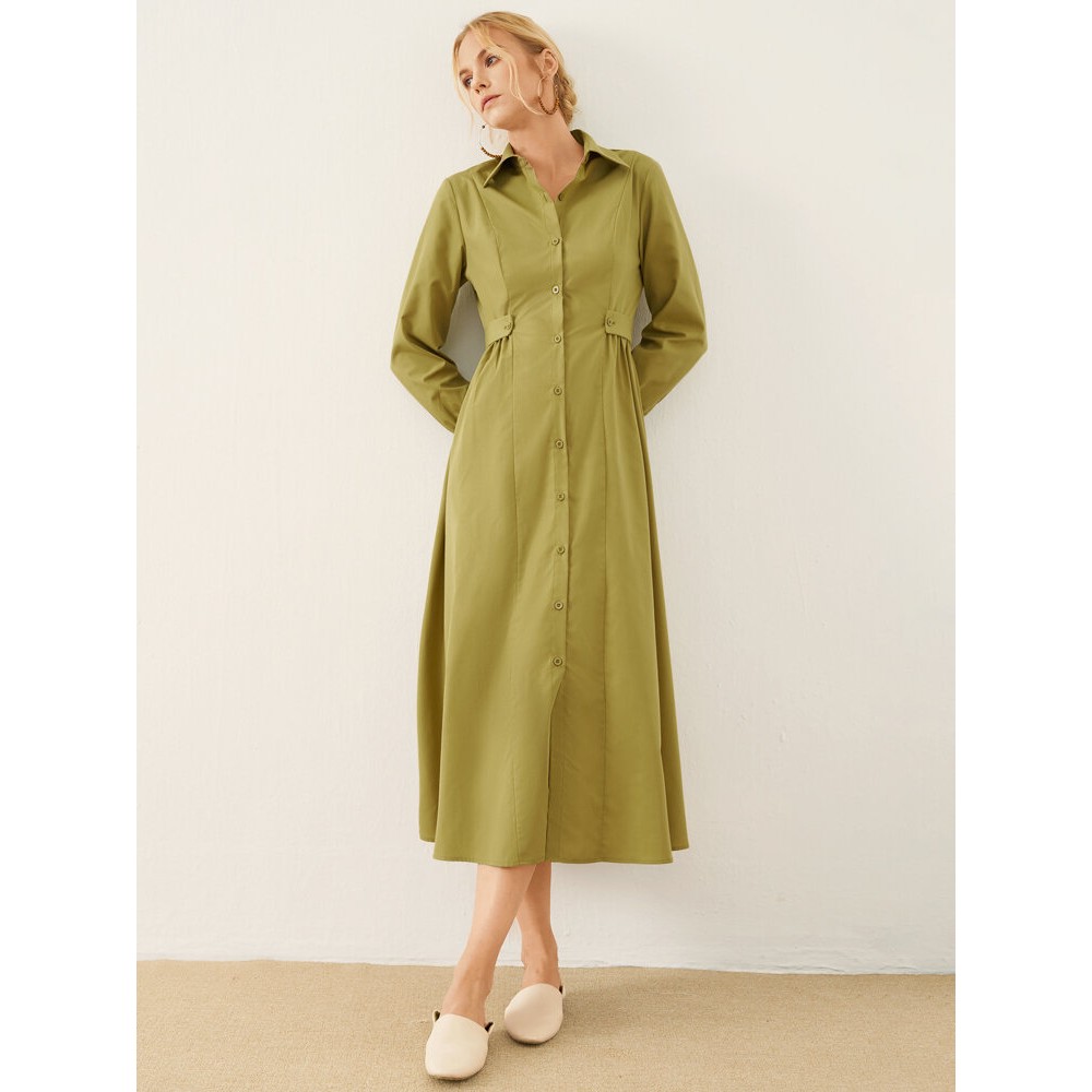 Solid Long Sleeve Button Front Lapel Shirt Dress Solid Long Sleeve Button Front Lapel Shirt Dress