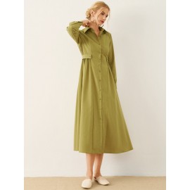 Solid Long Sleeve Button Front Lapel Shirt Dress Solid Long Sleeve Button Front Lapel Shirt Dress