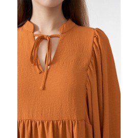 Solid Slit Tie Front Long Sleeve V-neck Casual Dress Solid Slit Tie Front Long Sleeve V-neck Casual Dress