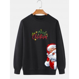 Mens Christmas Santa Claus Side Print Crew Neck Pullover Sweatshirts Winter