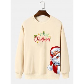Mens Christmas Santa Claus Side Print Crew Neck Pullover Sweatshirts Winter