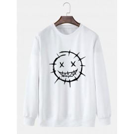 Mens Funny Smile Print Crew Neck Casual Pullover Sweatshirts Winter