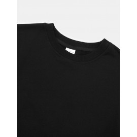 Mens Cute Cat Side Print Crew Neck Pullover Sweatshirts