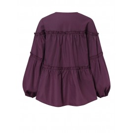 Solid Color Puff Sleeves Patchwork Casual Blouse For Women