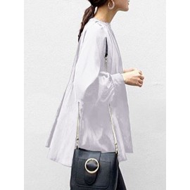 Solid Color Puff Sleeve Stand Collar Blouse