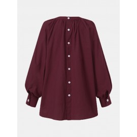 Solid Color Puff Sleeve Stand Collar Blouse