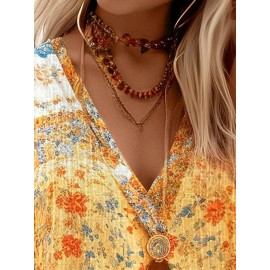 Women Ethnic Vintage Print V-Neck Short Sleeve Blouse Women Ethnic Vintage Print V-Neck Short Sleeve Blouse