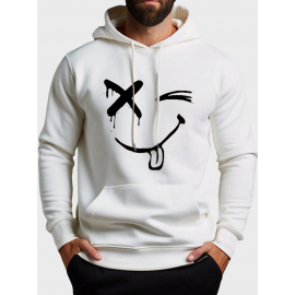 Mens Smile Face Graphic Kangaroo Pocket Casual Drawstring Hoodies