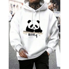 Mens Cartoon Panda Letter Print Kangaroo Pocket Drawstring Hoodies Winter