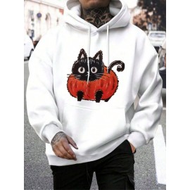 Mens Cute Cat Graphic Kangaroo Pocket Casual Drawstring Hoodies Winter